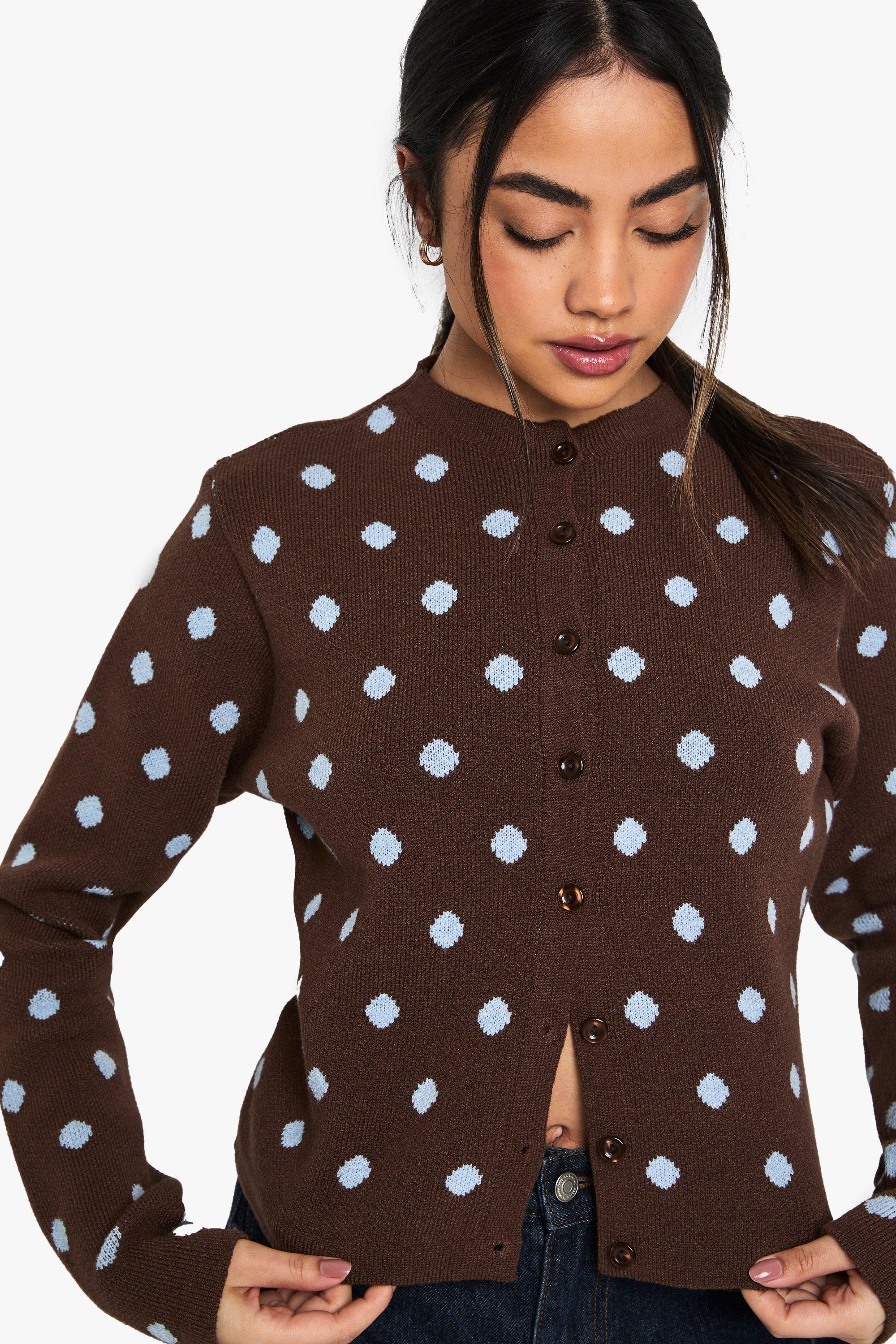 Polka Dot Crew Neck Knitted Cardigan | boohoo